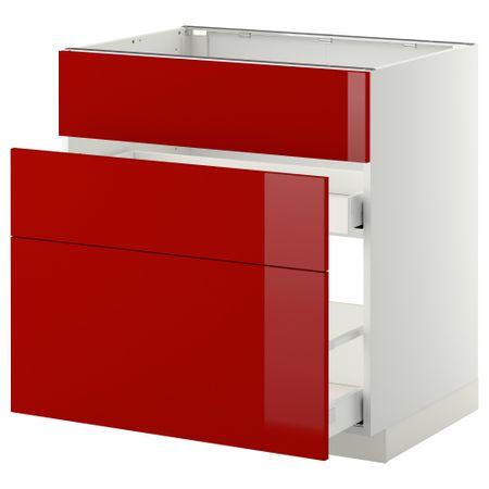 Напольный шкаф под мойку + 3 фронтальных панели, 2 ящика МЕТОД / МАКСИМЕРА, белый, Рингульт красный