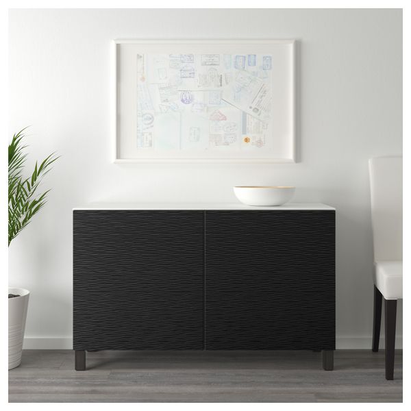 Комбинация для хранения с дверцами БЕСТО, черно-коричневый, Лаксвикен черный (120x42x74 см) - схема-чертеж с размерами