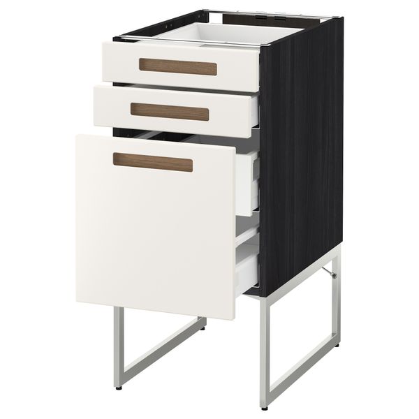 Напольный шкаф 3 фронтальных панели, 2 нижних, 2 средних ящика МЕТОД / МАКСИМЕРА, черный, Мэрста белый - схема-чертеж с размерами