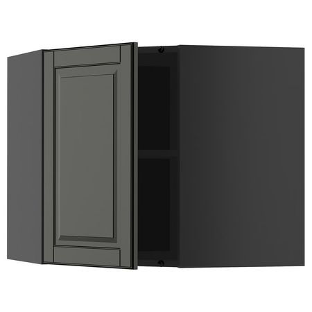 METOD Угловой навесной шкаф с полками - черно-серый/Bodbyn чёрный 68x60 см