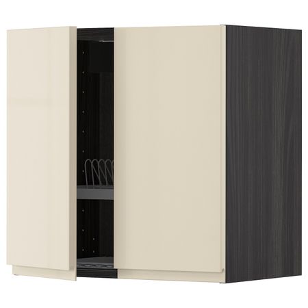 Навесной шкаф с посудной сушилкой, 2 дверец, черный, Воксторп глянцевый светло-бежевый 60x60 см IKEA МЕТОД 293.027.90