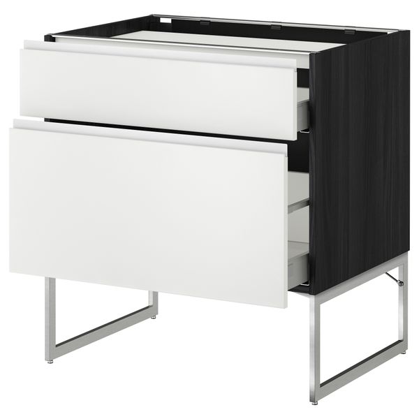 Напольный шкаф, 2 фронтальных панели, 3 ящика МЕТОД / МАКСИМЕРА, черный, Нодста белый - схема-чертеж с размерами