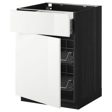 Напольный шкаф с проволочной корзиной, ящиком, дверью МЕТОД / ФОРВАРА, черный, Рингульт белый