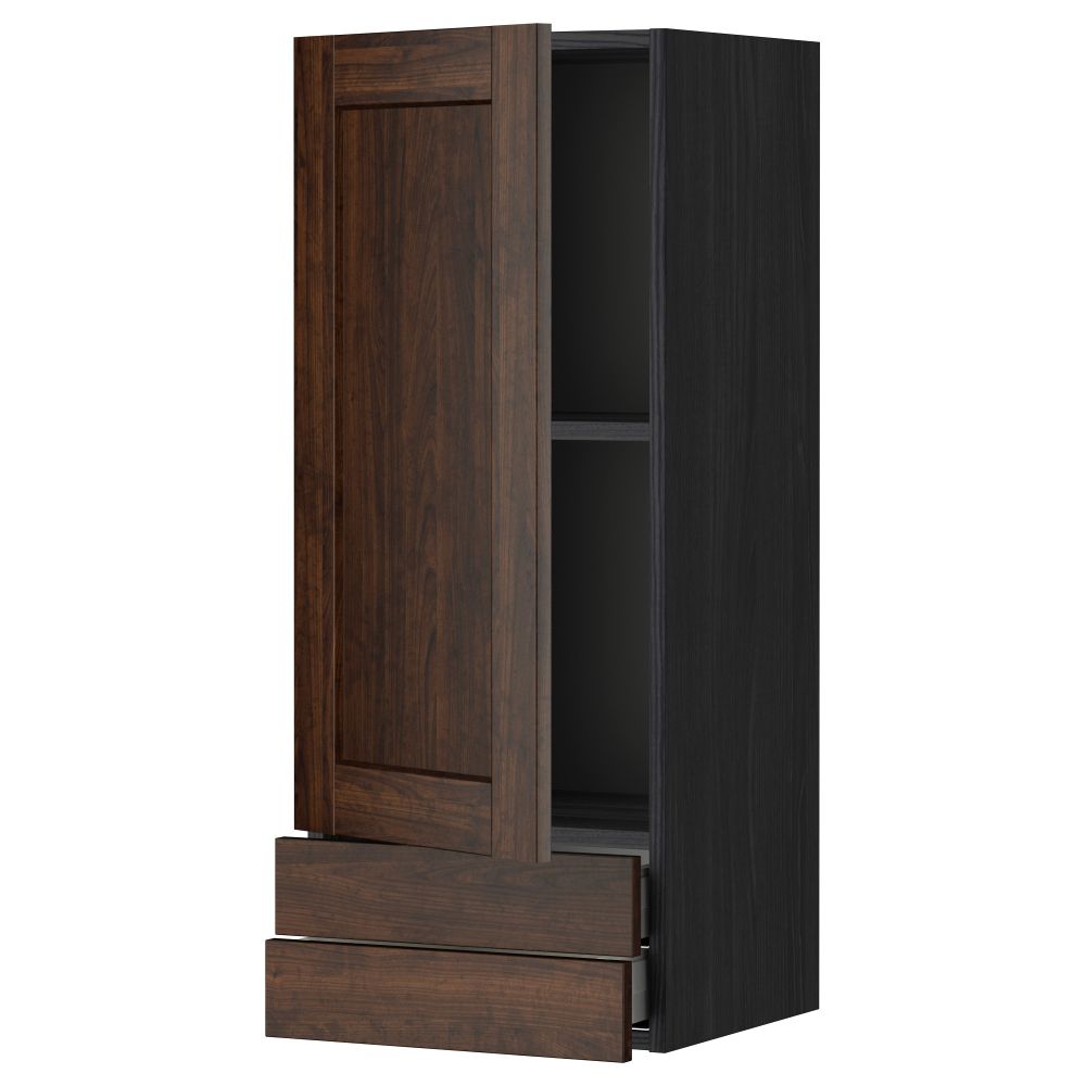 Навесной шкаф с дверцей, 2 ящика МЕТОД / МАКСИМЕРА, черный, Эдсерум коричневый - фото 1