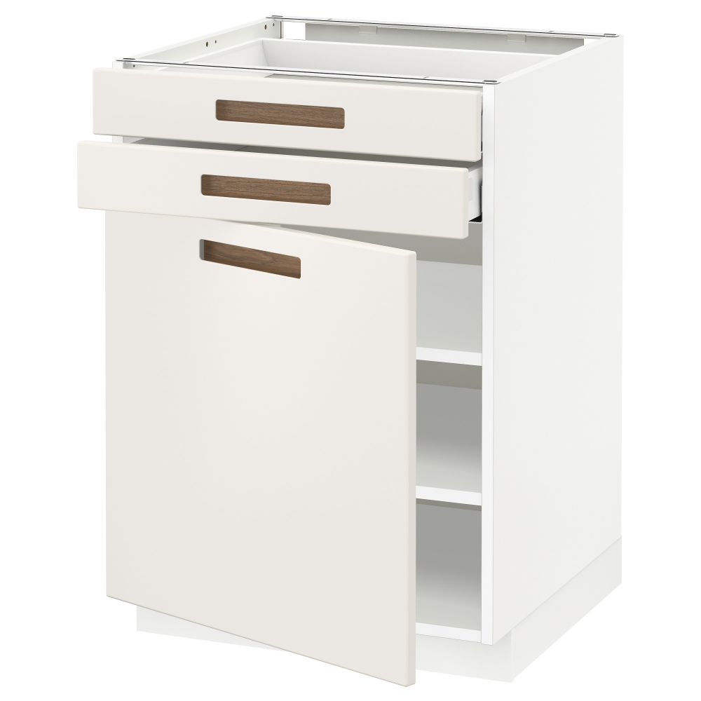 Напольный шкаф с дверцей, 2 ящиками МЕТОД / МАКСИМЕРА, белый, Мэрста белый - схема-чертеж с размерами