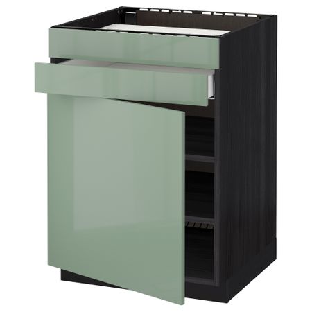 Напольный шкаф для варочной панели, доводчик, 2 фасада, 1 ящик МЕТОД / МАКСИМЕРА, черный, Калларп светло-зеленый (60x60 см)