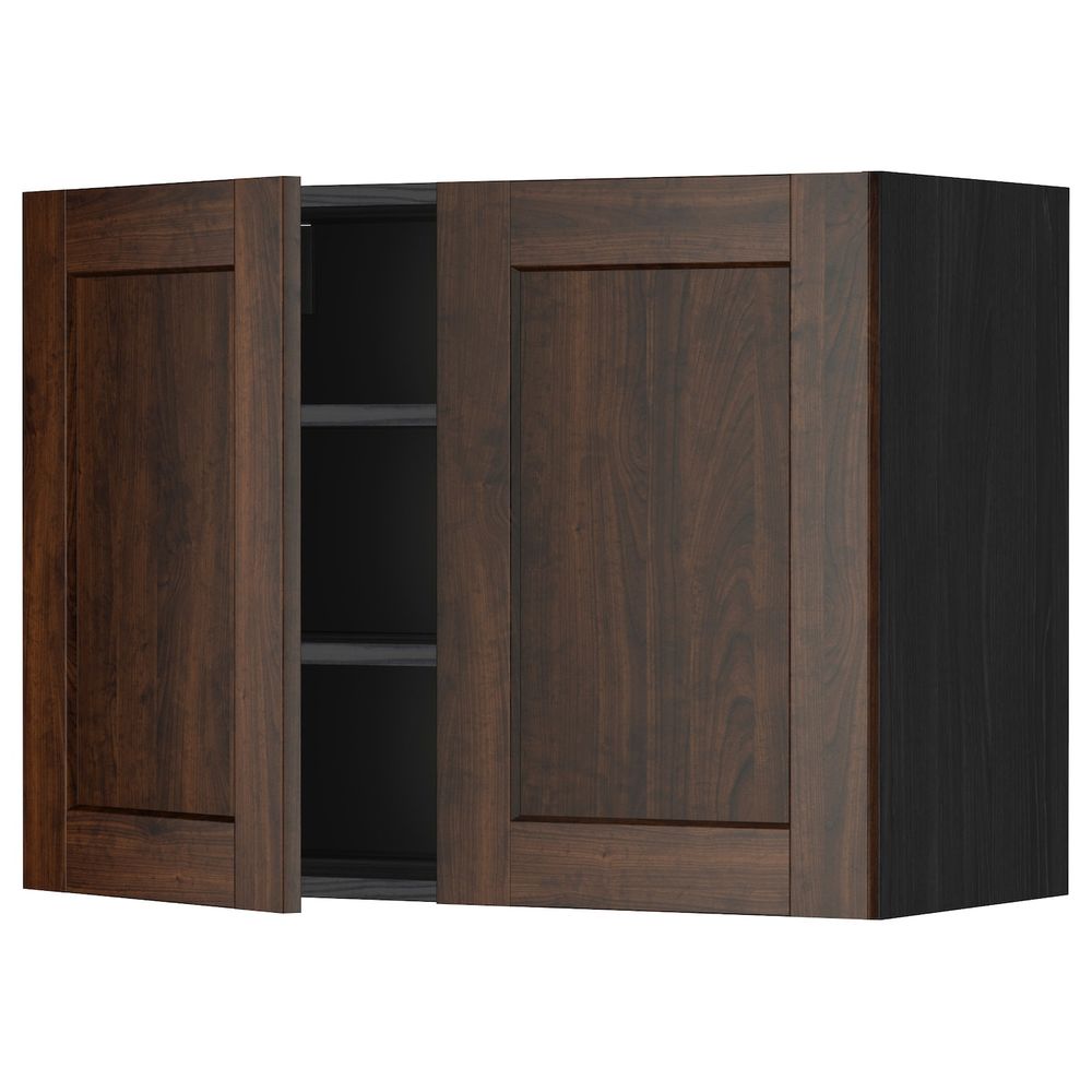Навесной шкаф с полками/2дверцы, черный/Эдсерум коричневый 80x60 см IKEA МЕТОД 392.267.34 - схема-чертеж с размерами