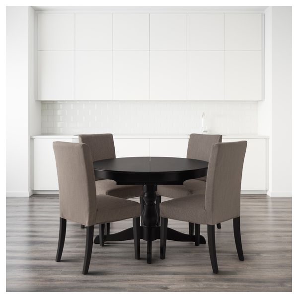 Стол и 4 стула ИНГАТОРП / ХЕНРИКСДАЛЬ, черный, Нольхага серо-бежевый (110 см) - схема-чертеж с размерами