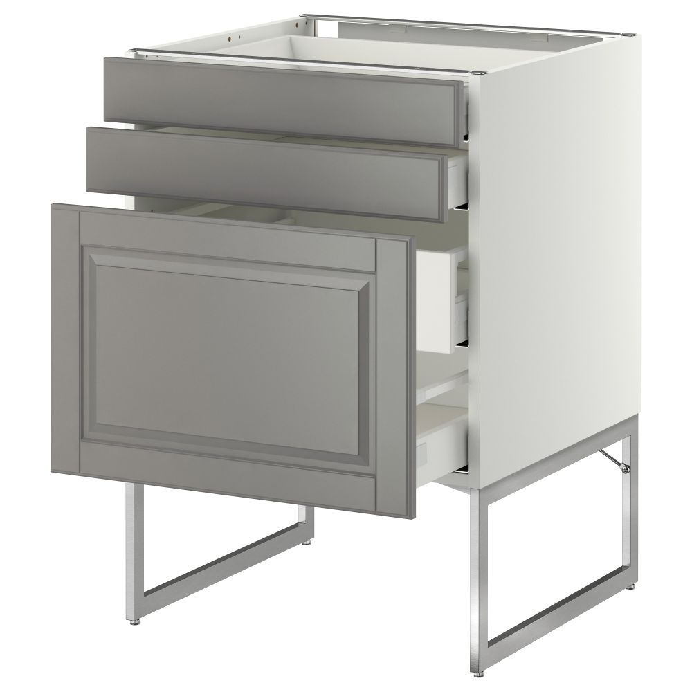 Напольный шкаф 3 фронтальных панели, 2 нижних, 2 средних ящика МЕТОД / МАКСИМЕРА, белый, Будбин серый - схема-чертеж с размерами