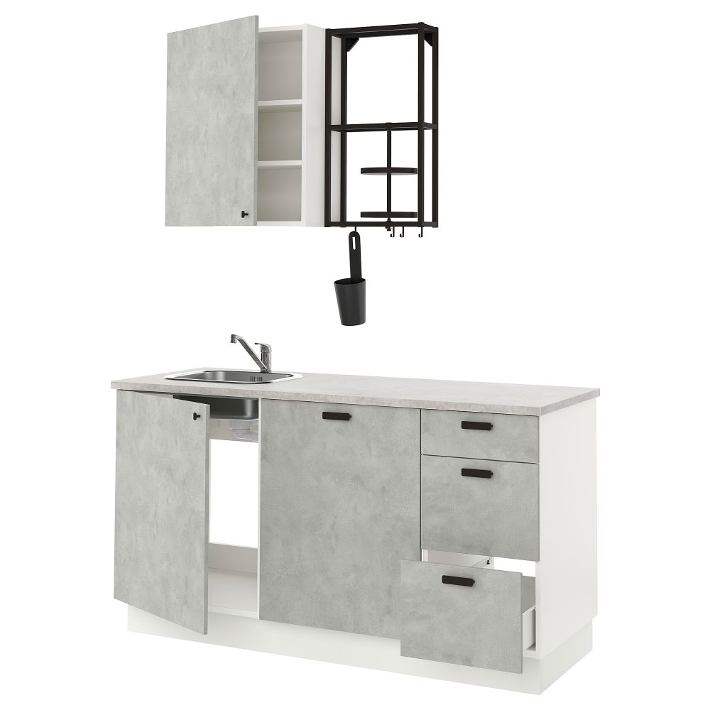 Кухня, 163x63.5x222 см, антрацит, под бетон IKEA BEGIVENHET БЕГИВЕНХЕТ 093.373.71 - фото 1