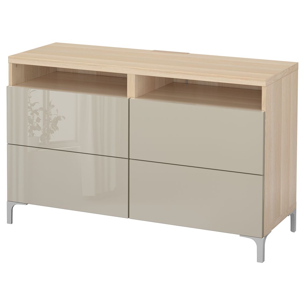 Тумба для ТВ с ящиками, 120x40x74 см, под беленый дуб Selsviken глянцевый, бежевый IKEA BESTÅ БЕСТО 891.939.53 - фото 1