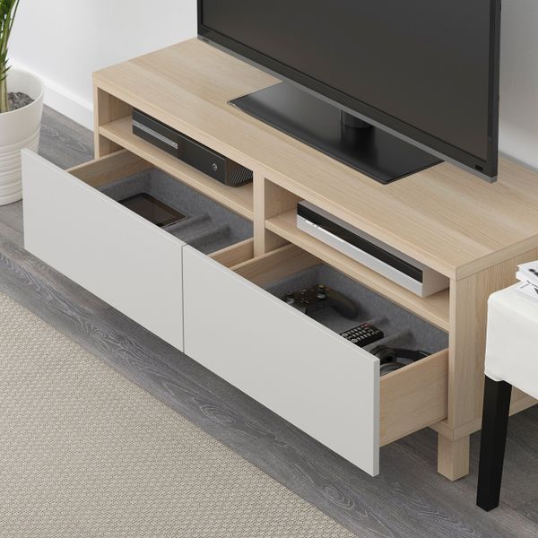 Тумба для ТВ с ящиками, под беленый дуб/Лаппвик/стуббарп светло-серый 120x42x48 см IKEA БЕСТО 992.442.78 - фото 4