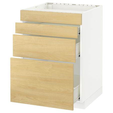 Напольный шкаф для духовки, 4фасада, 3 ящика МЕТОД / ФОРВАРА, белый, Тингсрид береза