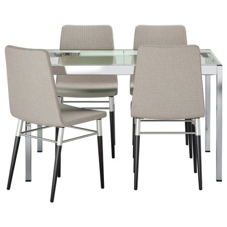 Стол и 4 стула ГЛИВАРП / ПРЕБЕН, прозрачный, Тено светло-серый (125 см)