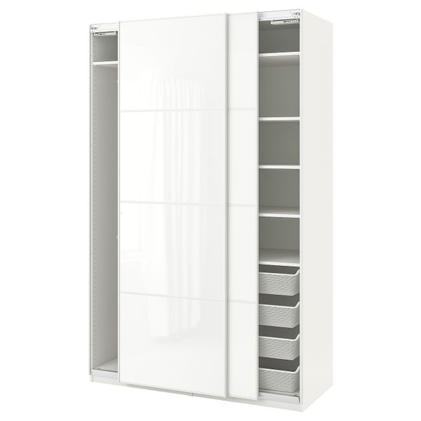 Гардероб, белый/Фэрвик белое стекло 150x66x236 см IKEA PAX ПАКС 793.058.14 - фото 1