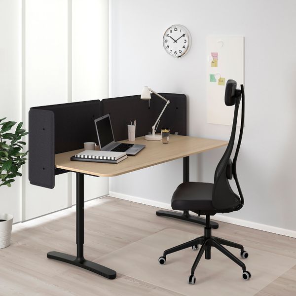 Стол для приемной, дубовый шпон, беленый, черный 160x80 55 см IKEA БЕКАНТ 792.879.71 - фото 2