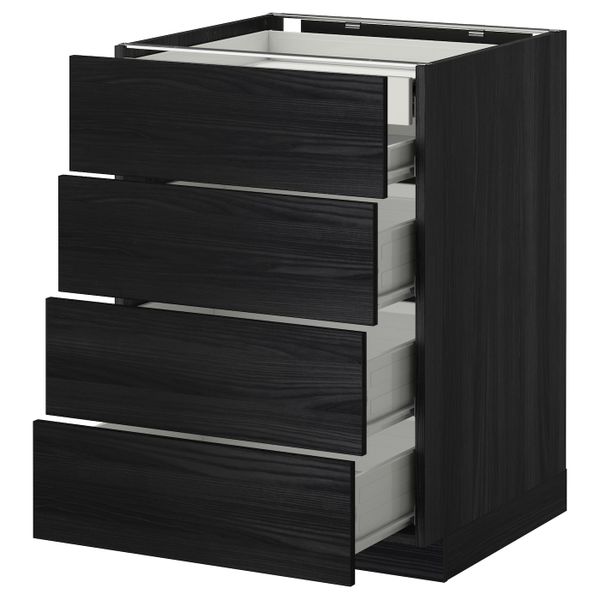Напольный шкаф 4 фронтальных, 2 низких, 3 средних ящ, черный, Тингсрид черный 60x60 см IKEA МЕТОД / ФОРВАРА 192.672.97 - фото 1