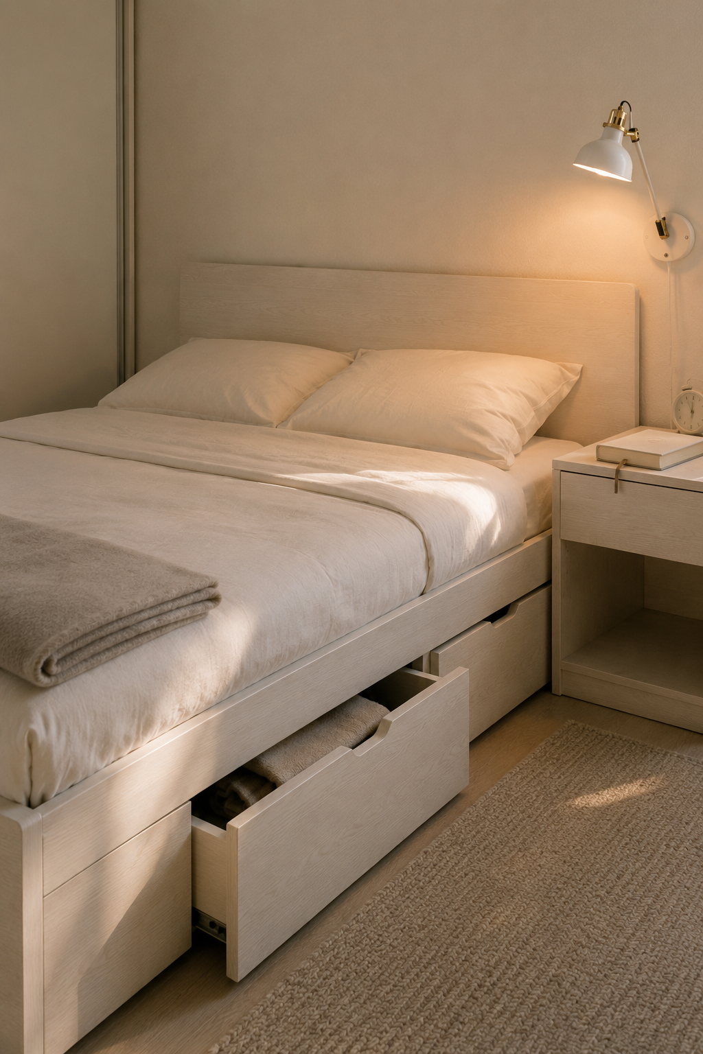 Кровать IKEA MALM 160×200 белая с низким изголовьем и двумя ящиками для хранения в спальне