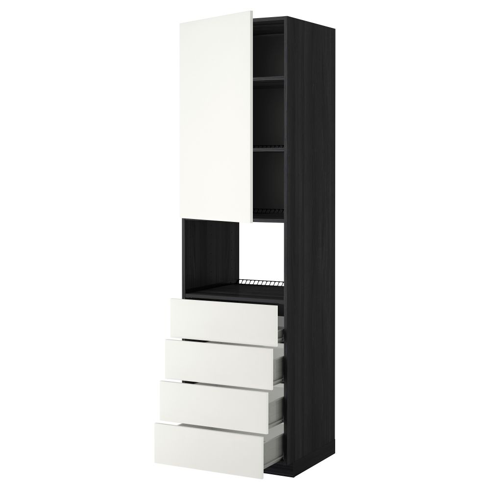 Высокий шкаф для духовки, дверца, 4 ящика МЕТОД / ФОРВАРА, черный, Хэггеби белый - фото 1