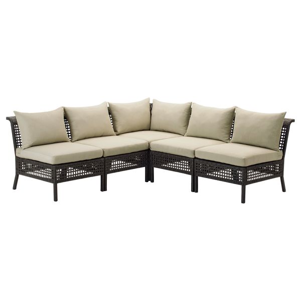 Садовый угловой диван 3 + 2 КУНГСХОЛЬМЕН / ХОЛЛО, черно-коричневый, бежевый (204/204x80x73 см) - фото 1