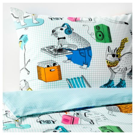 Пододеяльник и 1 наволочка ФЛИККОГА, белый, разноцветный (150x200/50x70 см)