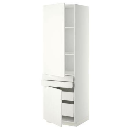 Высокий шкаф + полки, 4 ящик, 2 двери, 2 фронтальные МЕТОД / МАКСИМЕРА, белый, Хэггеби белый (60x60x200 см)