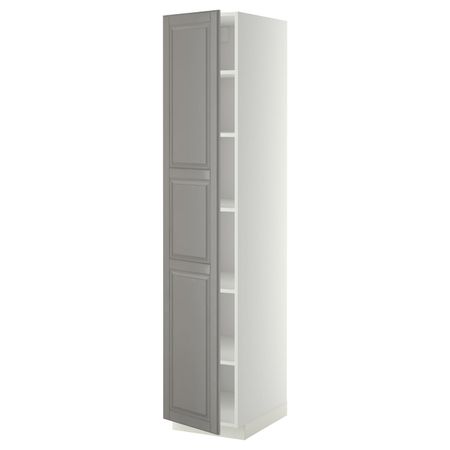 Высокий шкаф с полками, белый/Будбин серый 40x60x200 см IKEA METOD МЕТОД 094.737.16