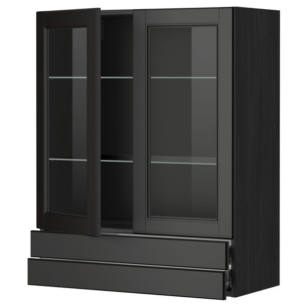 Навесной шкаф, 2 стеклянные дверцы, 2 ящика МЕТОД / ФОРВАРА, черный, Лаксарби черно-коричневый черно-коричневый - фото 1