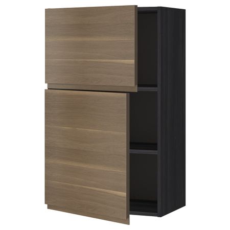 Навесной шкаф с полками/2дверцы, черный/Воксторп грецкий орех 60x100 см IKEA МЕТОД 292.251.84