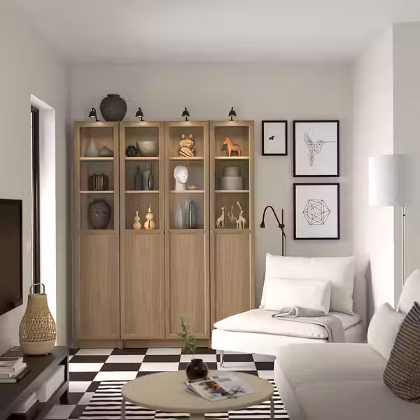 BILLY / OXBERG Стеллаж + глухие/стеклянные дверцы - под дуб 160x202 см - фото 2