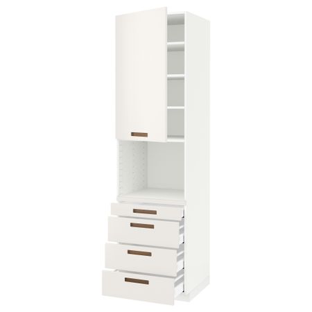 Высокий шкаф для комбинированния СВЧ, 4 ящика МЕТОД / МАКСИМЕРА, белый, Мэрста белый