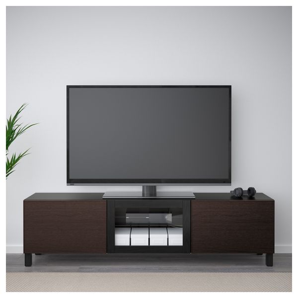 Тумба под ТВ с ящиками и дверцей БЕСТО, черно-коричневый, Инвикен черно-коричневый прозрачное стекло (180x40x48 см) - фото 2