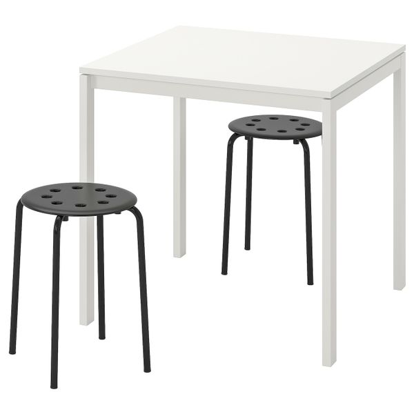 Стол и 2 табурета, белый, черный 75 см IKEA MELLTORP МЕЛЬТОРП / MARIUS МАРИУС 892.297.49 - фото 1
