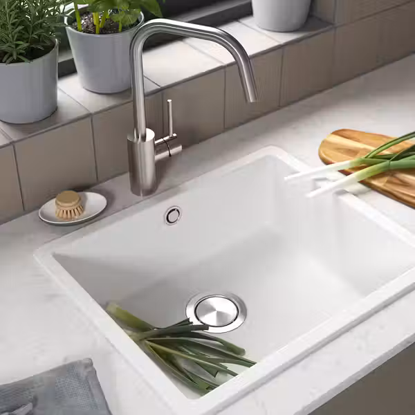KILSVIKEN Одинарная врезная мойка - белый/кварцевый композит 56x46 см - фото 2