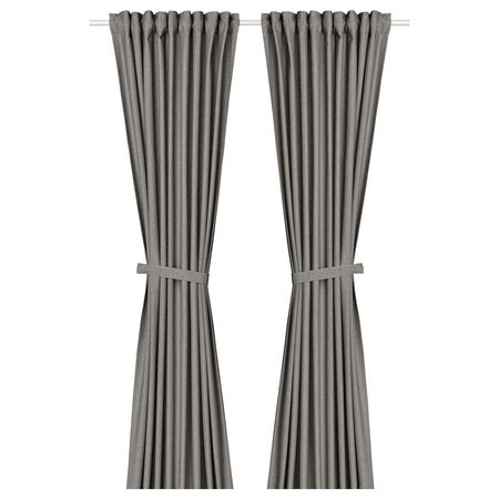 LENDA Гардины с прихватом, 2 шт. - темно-серый/с лентой 140x300 см