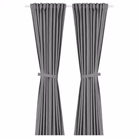 LENDA Гардины с прихватом, 2 шт. - темно-серый/с лентой 140x300 см