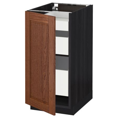 Напольный шкаф с 1 дверцей, 3 ящика МЕТОД / МАКСИМЕРА, черный, Филипстад коричневый