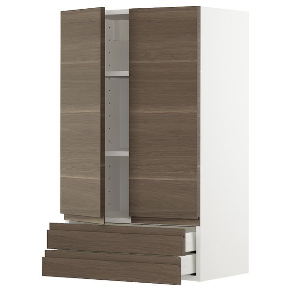 Навесной шкаф/2дверцы/2ящика, белый/Воксторп под грецкий орех 60x100 см IKEA METOD МЕТОД / MAXIMERA МАКСИМЕРА 494.464.29 - фото 1