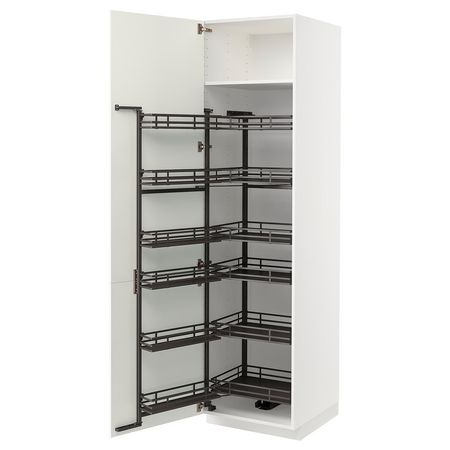 METOD Высокий шкаф с выдвижным модулем - белый/Havstorp бежевый 60x60x220 см