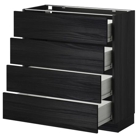 Напольный шкаф 4 фронтальных панели, 4 ящика МЕТОД / ФОРВАРА, черный, Тингсрид черный