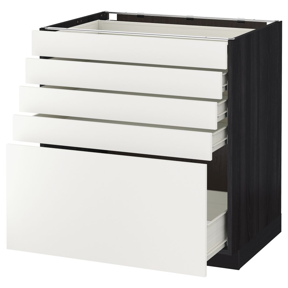 Напольный шкаф с 5 ящиками МЕТОД / ФОРВАРА, черный, Хэггеби белый - схема-чертеж с размерами