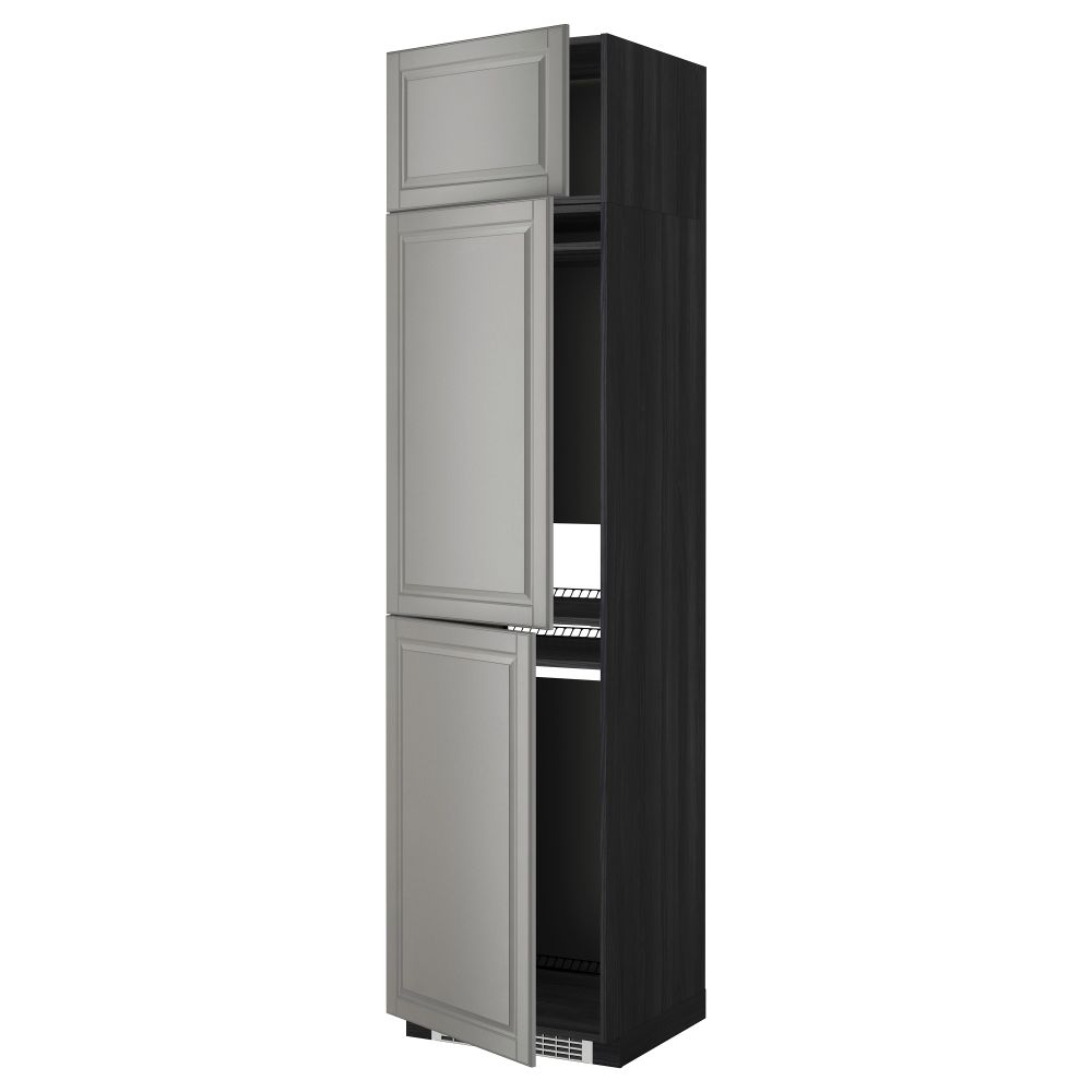 Высокий шкаф для холодильника или морозильника, с 3 дверями МЕТОД, черный, Будбин серый (60x60x240 см) - схема-чертеж с размерами