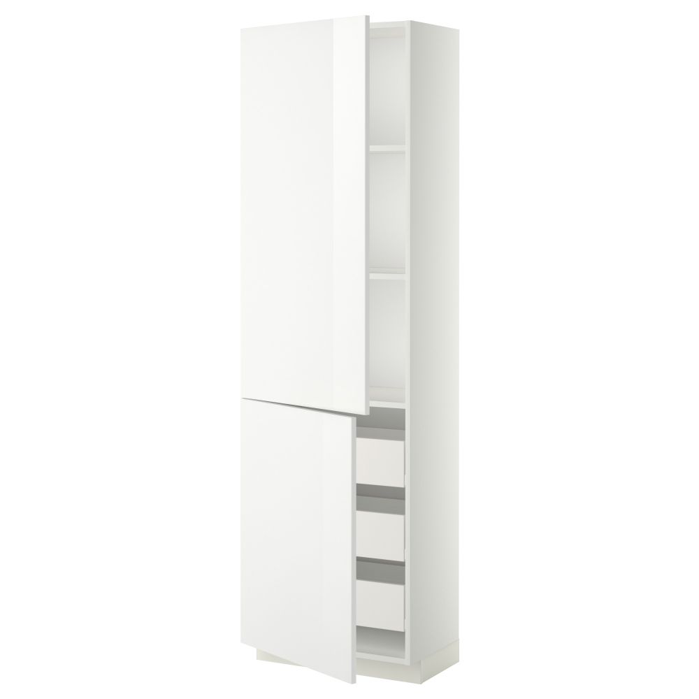 Высокий шкаф + полки, 3 ящика, 2 дверцы МЕТОД / ФОРВАРА, белый, Рингульт белый - фото 1