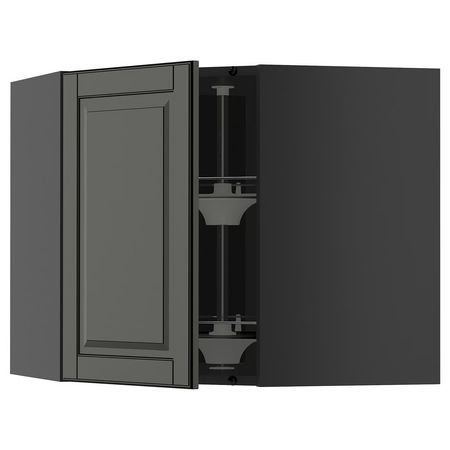 METOD Углов навесн шкаф с вращающ секцией - черно-серый/Bodbyn чёрный 68x60 см