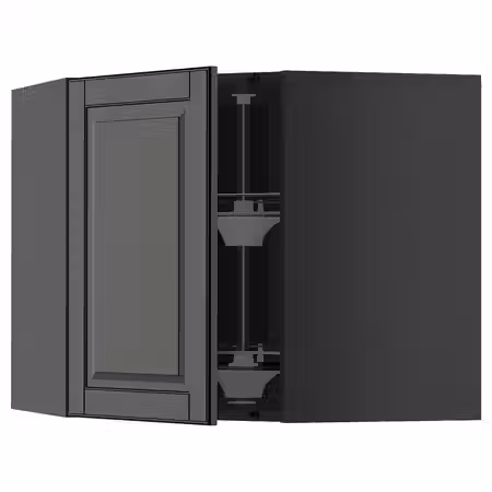 METOD Углов навесн шкаф с вращающ секцией - черно-серый/Bodbyn чёрный 68x60 см