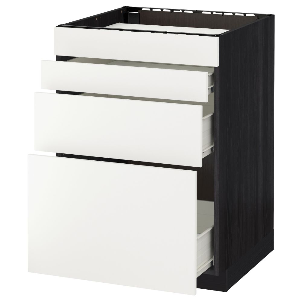 Напольный шкаф для духовки, 4фасада, 3 ящика МЕТОД / ФОРВАРА, черный, Хэггеби белый - схема-чертеж с размерами