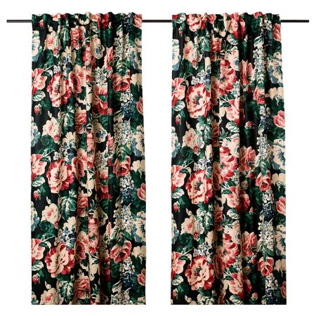 Гардины, 2 шт., черный/разноцветный 145x300 см IKEA LEIKNY ЛЕЙКНИ 304.288.16