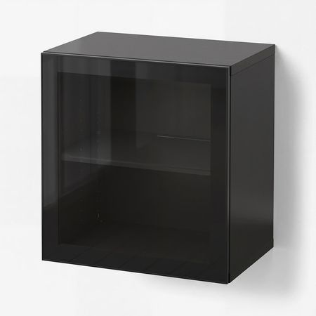 BESTÅ Комбинация настенных шкафов - глянцевый/черный/Glassvik 60x42x64 см