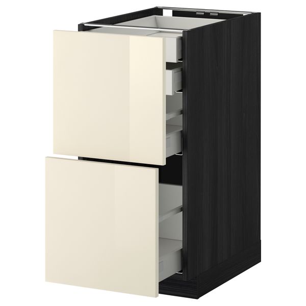 Напольный шкаф 2 фронтальные панели, 2 нижних, 1 средний, 1 высокий ящик МЕТОД / МАКСИМЕРА, черный, Рингульт кремовый - фото 1