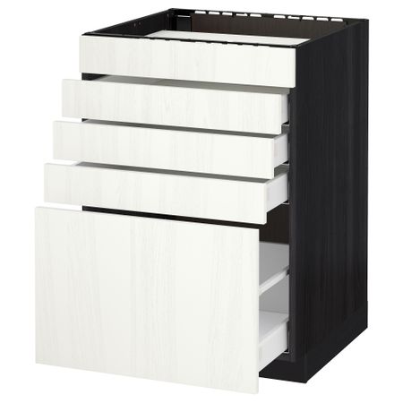 Напольный шкаф для варочной панели, 5 фасадов, 4 ящиков МЕТОД / МАКСИМЕРА, черный, Росдаль белый
